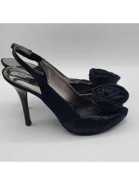 Guess by Marciano Black Satin Heels with Satin Rose size 8